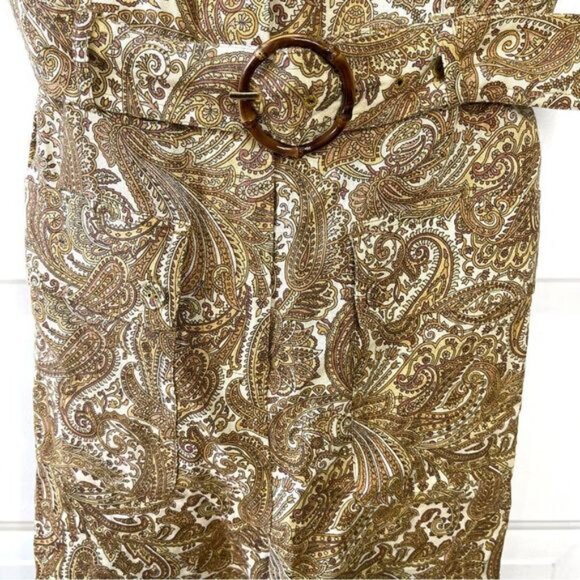 Revolve NEW House Of Harlow 1960 Mustard and Brown Paisley Belted Romper Size 6 - Picture 3 of 8